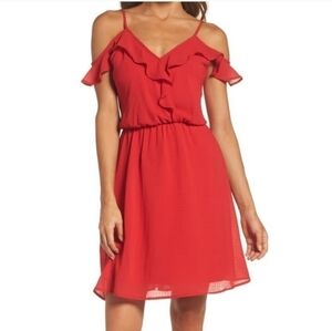 New Fraiche by J Medium Cold Shoulder Tomato Red Dress